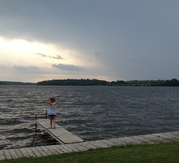cloudy lake w child